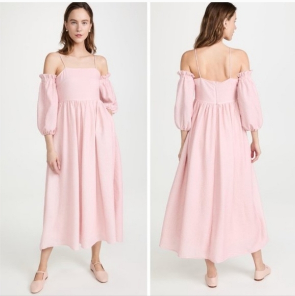 NWT Sister Jane DREAM Off Shoulder Long Puff Sleeve Midi Cami Dress Pink Small - Picture 13 of 13